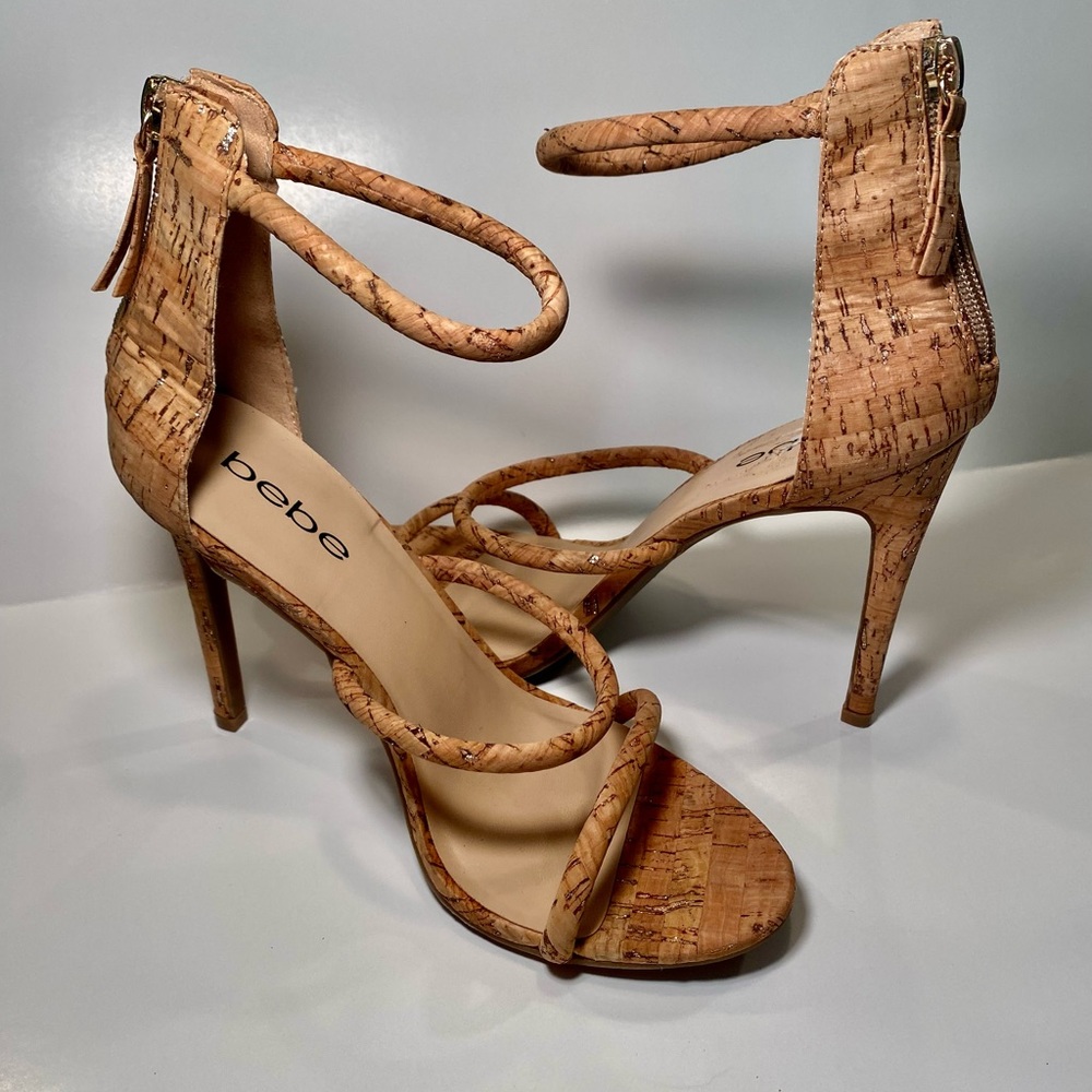 Bebe Cork Ankle Strap Dressy Heels 8.5